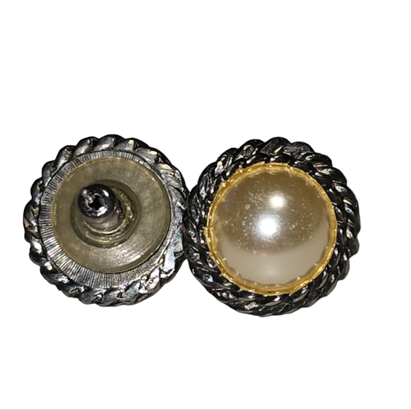 Silver Tone Trim Faux Pearl Centre Post Earrings 14 - Picture 2 of 3